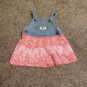 OshKosh B'gosh 6mo Jumper Overall Dress 3 Tier Coral Pink Chevron Floral